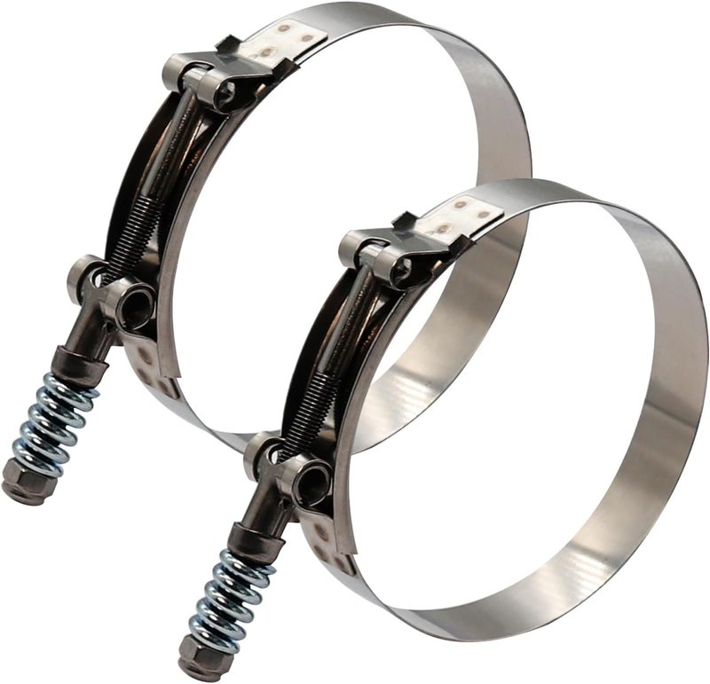 ROADFORMER 5" Heavy Duty T Bolt Hose Clamp Stainless Steel - Spring Loaded 133mm - 141mm for 5" I.D. Hose with 3mm - 6mm Wall Thickness, Auto-adjusting maintain Constant Clamping Force (133mm - 141mm, 2 Pack) - Image 4